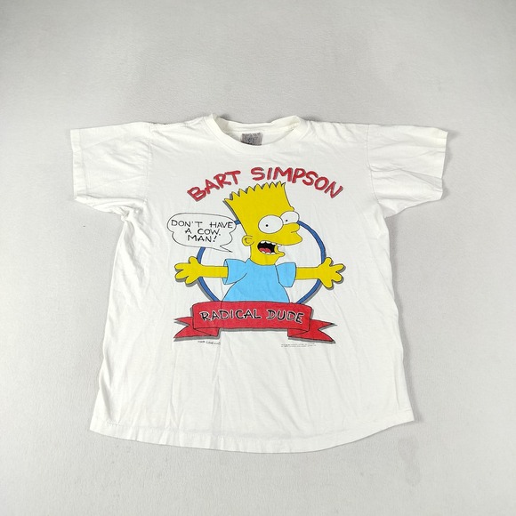 Vintage Delta Bart Simpson Shirt Men's Large White Radical Dude 1989 Fox 80s USA